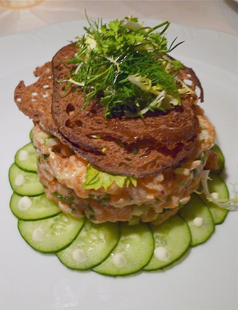 This stylish Tasmanian trout tartare could be a hat on a British princess. Photo: Steven Richter